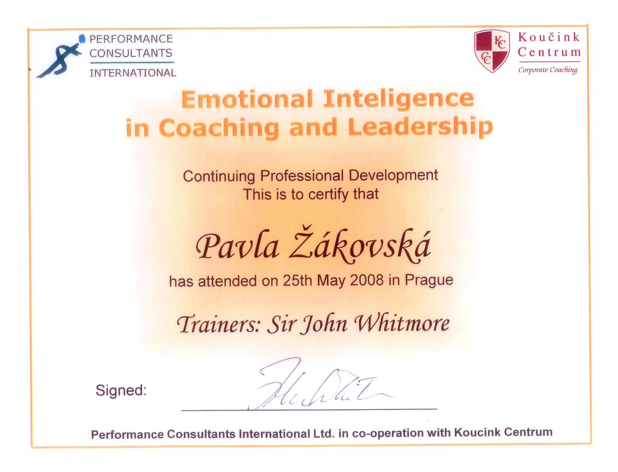Emotion Intelig In Coaching Certificate 2008